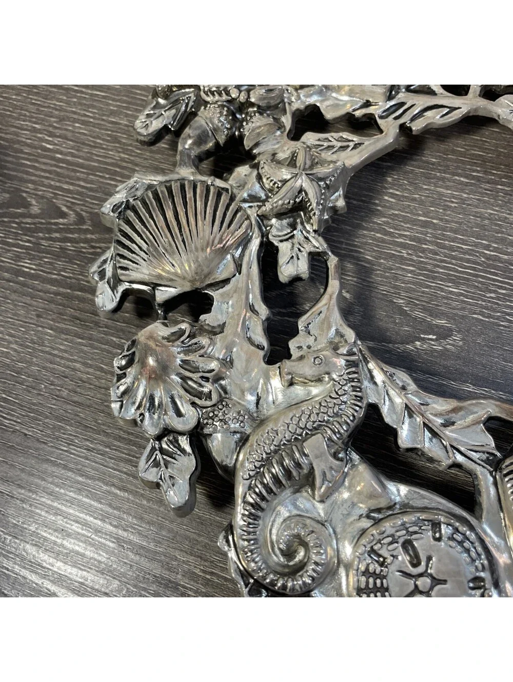 Godinger 1994 Silver Plated Seashell Coastal Wreath Trivet Seahorse Starfish